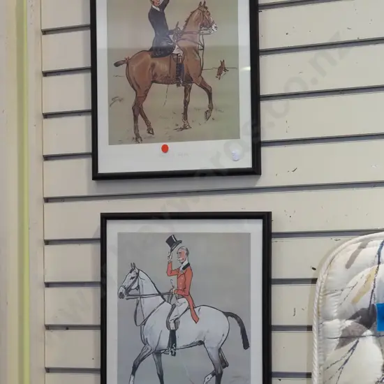 2x framed prints - horse riders - red dots
