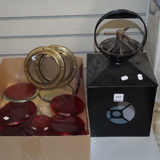partially restored signal lantern, red and clear lenses, brass bezels