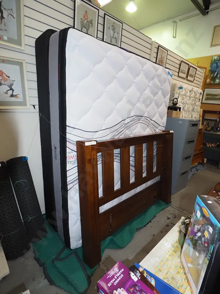 Sleepyhead Swisstek king bed base, mattress pine headboard Image 1++