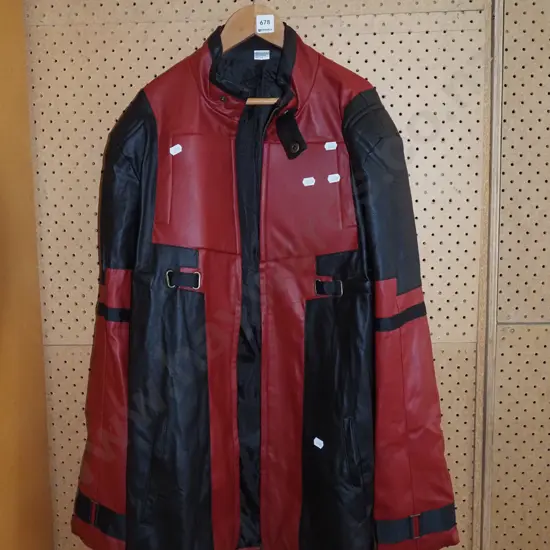black and red vinyl Deadpool jacket