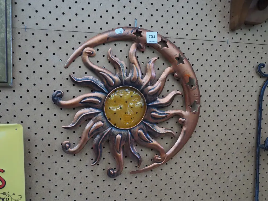 pressed metal and glass wall art - sun and moon Image 1++