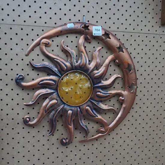 pressed metal and glass wall art - sun and moon