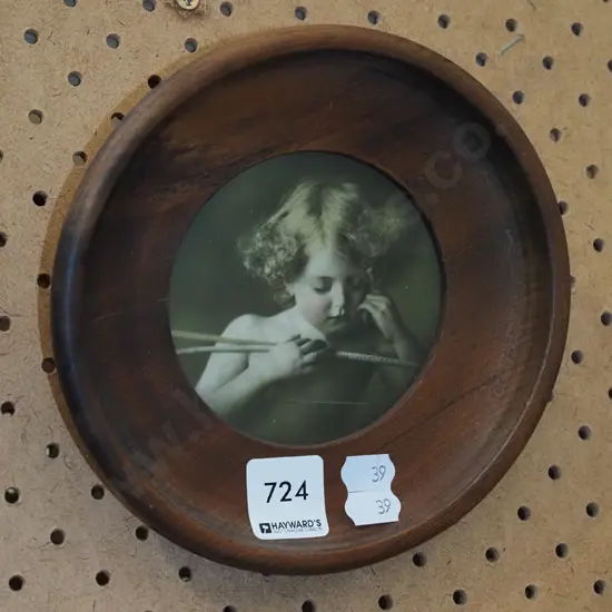 very small wood framed cherub print