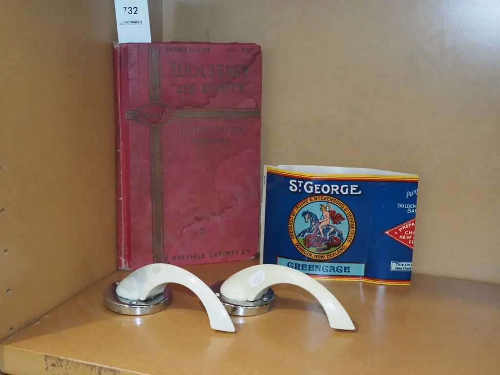 Wolseley manual, vinatge car door handles, St George jam label Image 1++