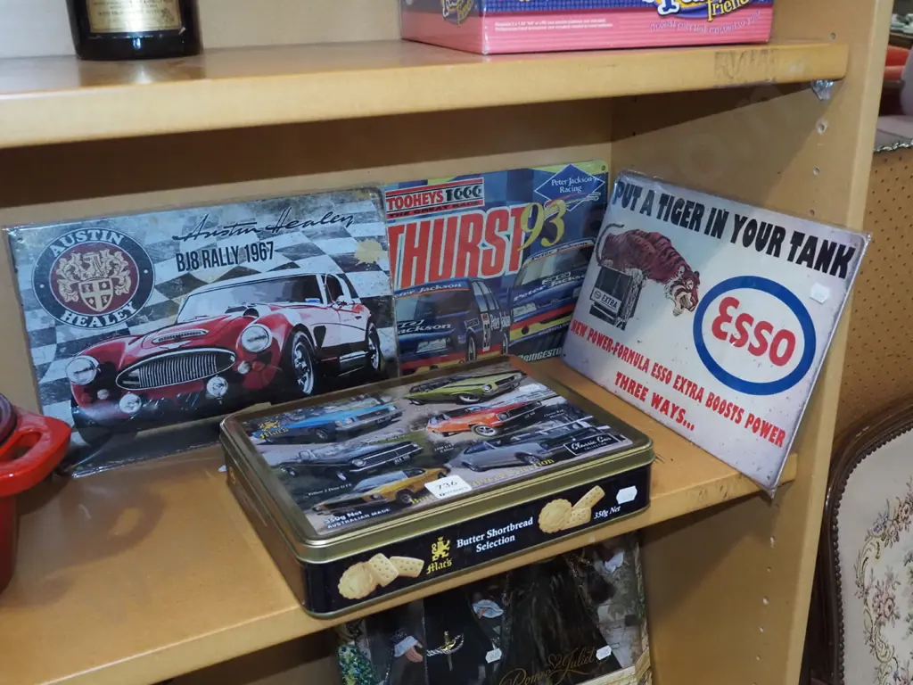 4x automotive prints on tin, automotive biscuit tin Image 1++