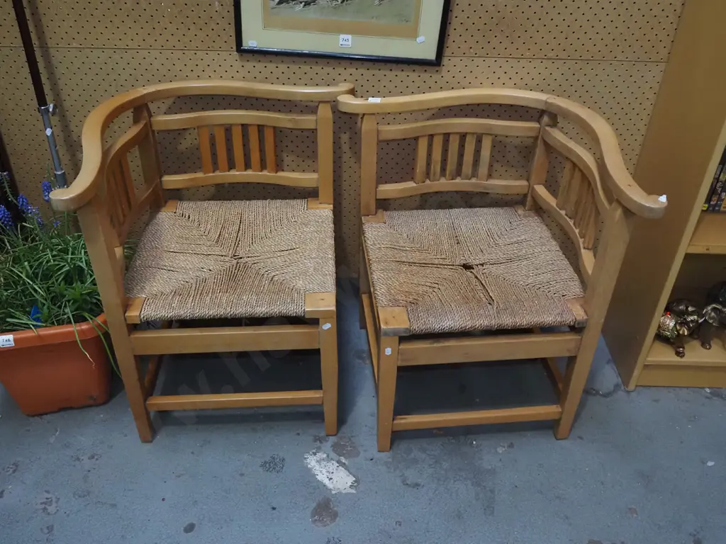 pair of colonial kauri and seagrass corner chairs Image 1++