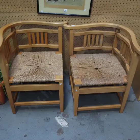 pair of colonial kauri and seagrass corner chairs