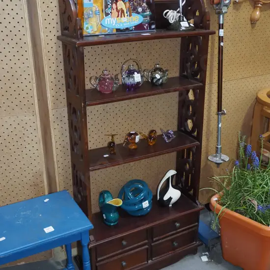 mahogany bookcase with fretwork sides H1050 W520 D175