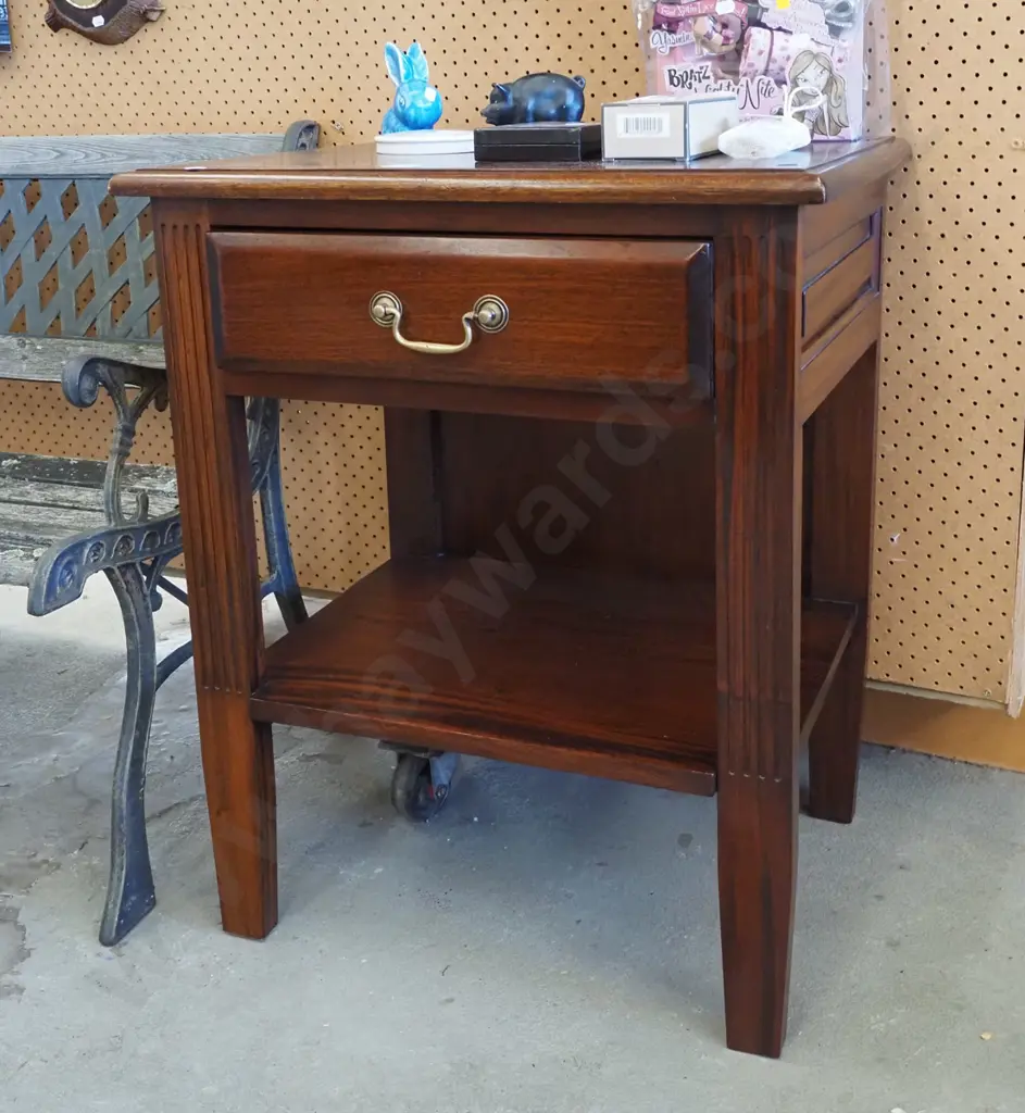 mahogany single drawer 2 tier bedside cabinet/end table H730 W600 D445 Image 1++