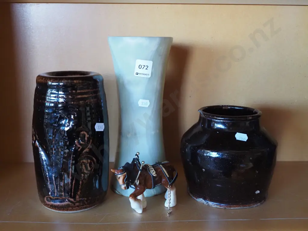 2x studio pottery vases,  horse figurine, alabaster vase H240 Image 1++