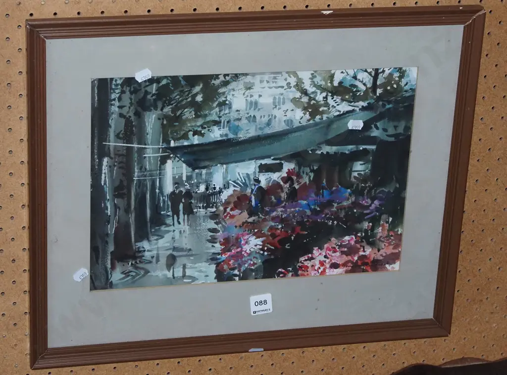 framed watercolour - street scene - damage to frame Image 1++