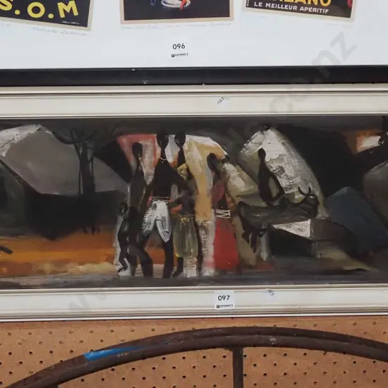 framed oil - village scene