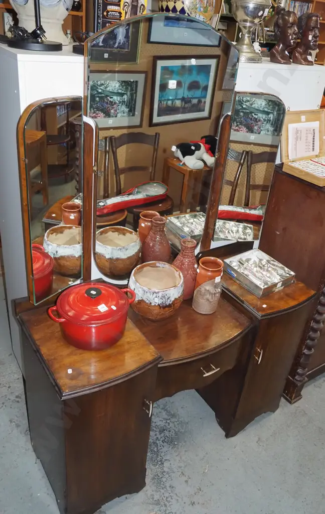 deco beech 2 door 1 drawer mirror back dresser H1700 W1150 D440 Image 1++