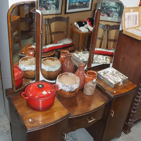 deco beech 2 door 1 drawer mirror back dresser H1700 W1150 D440