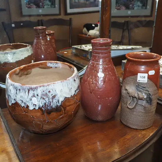 studio pottery canister, vase, bowl