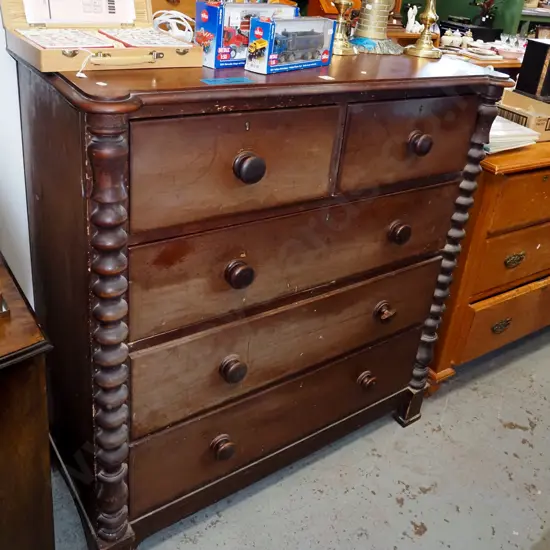 Victorian mahogany 5 drawer chest - has signs of borer, not very stable H1170 W1110 D480