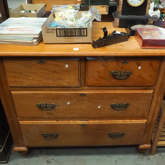 restorer's colonial kauri 4 drawer chest - 1 handle missing, varnish needs attention 