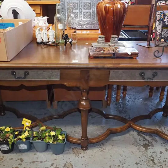 unusual refectory based 2 drawer mahogany hall table H570 W1400 D500