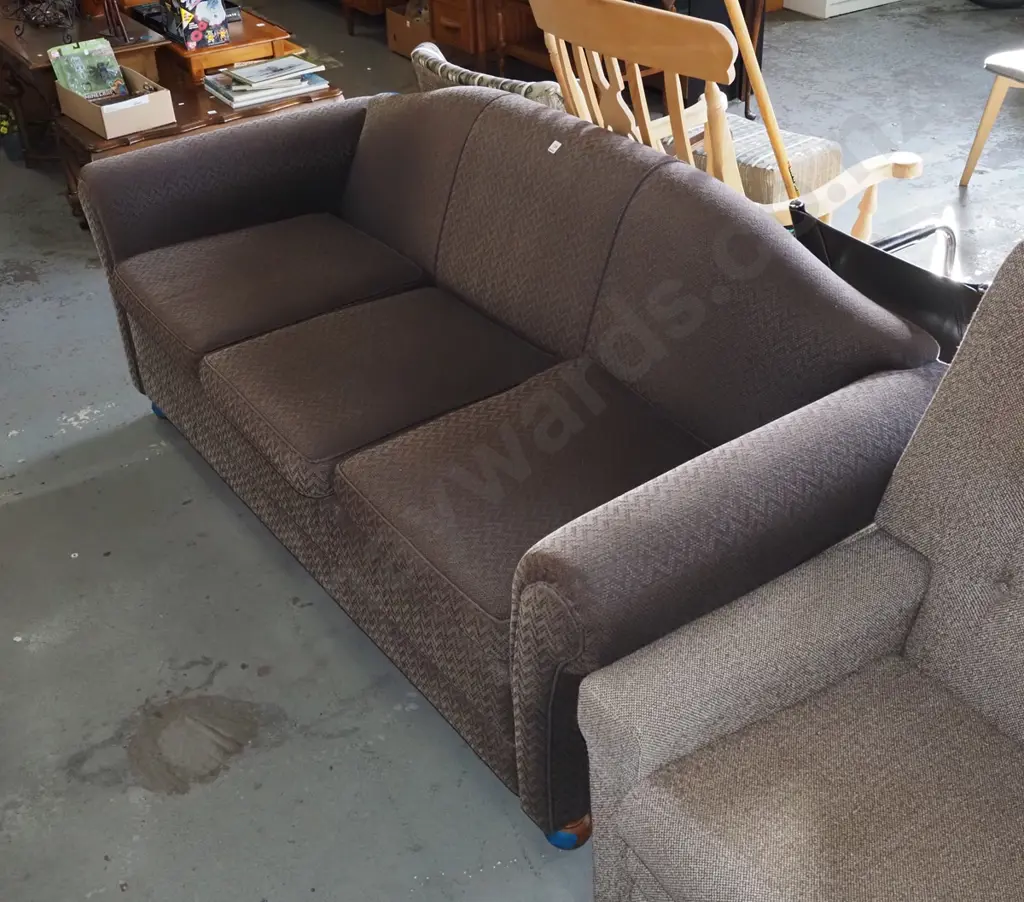 rolled arm brown 3 seater settee Image 1++