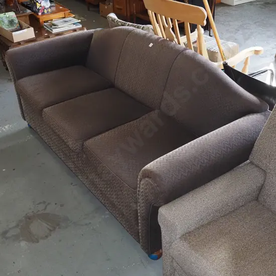 rolled arm brown 3 seater settee