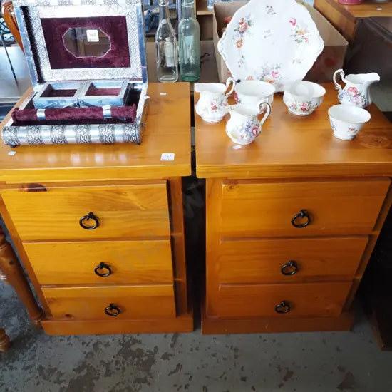 pair of pine 3 drawer bedside cabinets