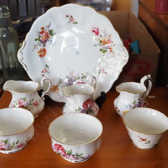Royal Crown Derby posy creamers, sugar, plates