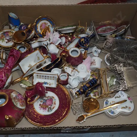 box; Limoges miniatures, dolls house furniture etc