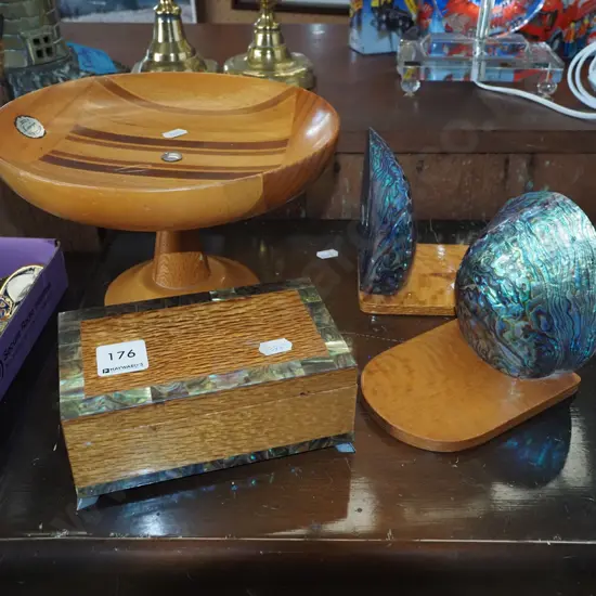 paua shell bookends, trinket box, Sovereign ware comport
