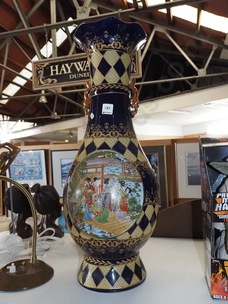 tall Asian gold and cobalt vase H600 Image 1++