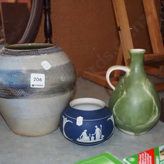 jasperware bowl, ewer vase, pottery vase