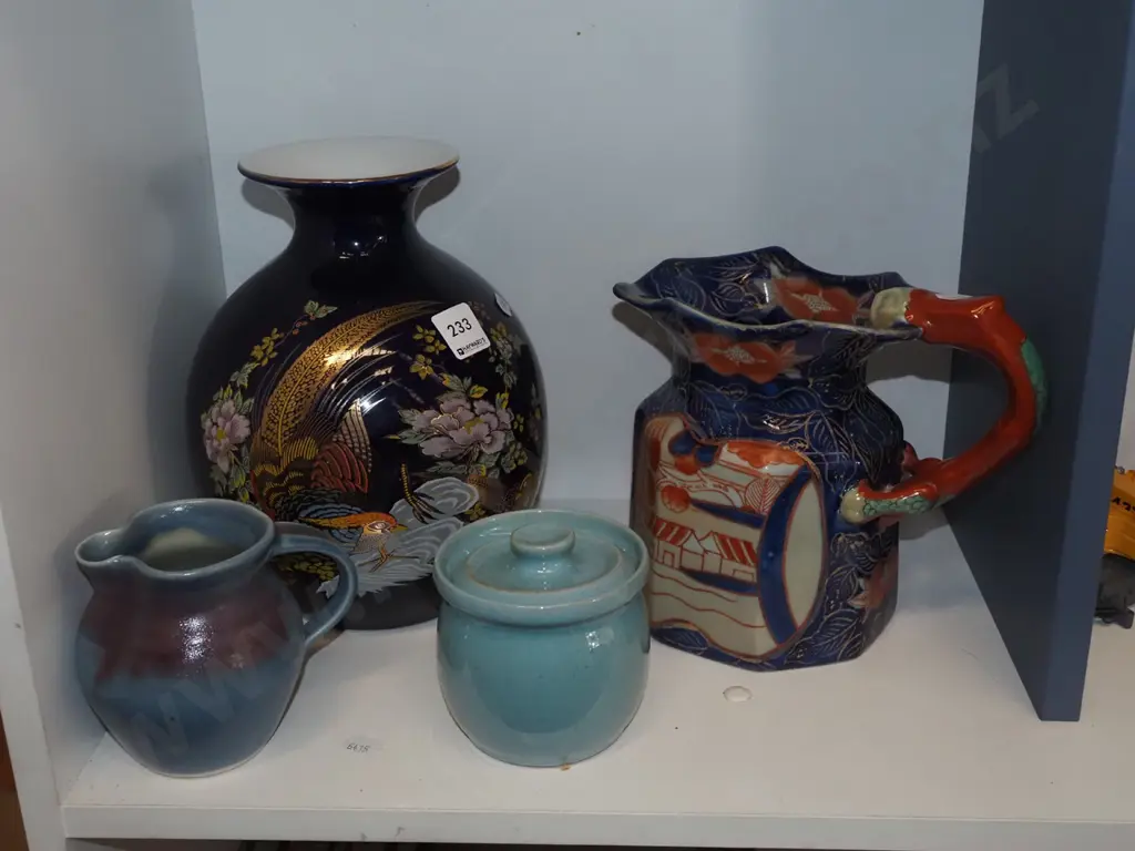 cobalt pheasant vase, jug, creamer etc Image 1++