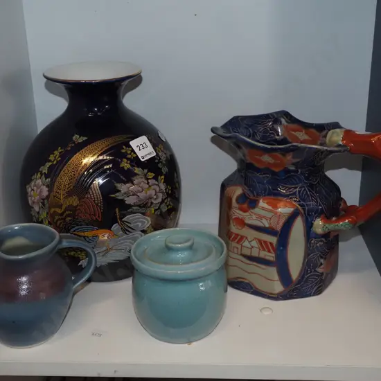 cobalt pheasant vase, jug, creamer etc