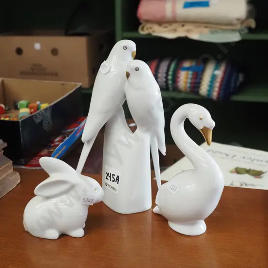 3x Hollohaza Hungarian porcelain animal figurines