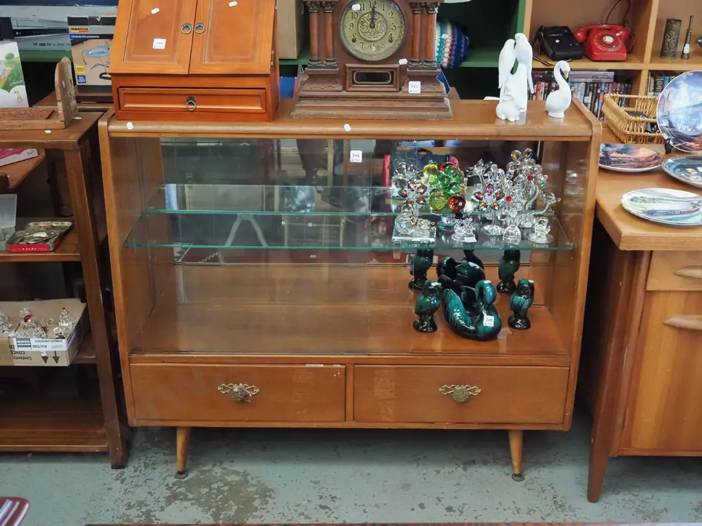 mid century 2 drawer sliding door china cabinet H930 W1080 D300 Image 1++