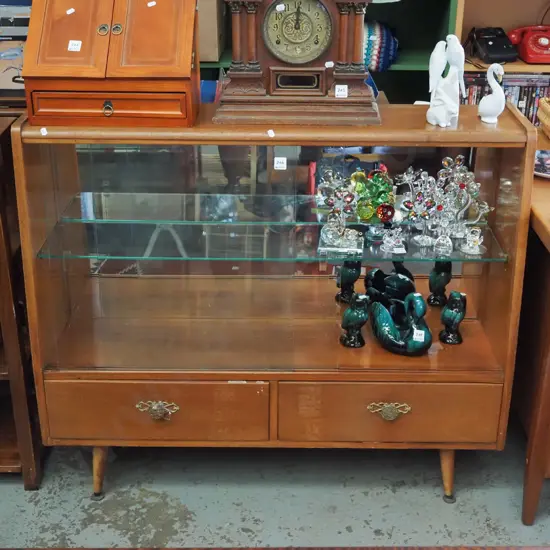 mid century 2 drawer sliding door china cabinet H930 W1080 D300