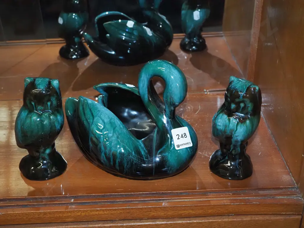 Blue Mountain swan vase, 2x owls H160 Image 1++