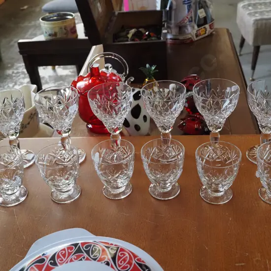 cut crystal wine glasses, footed tumblers