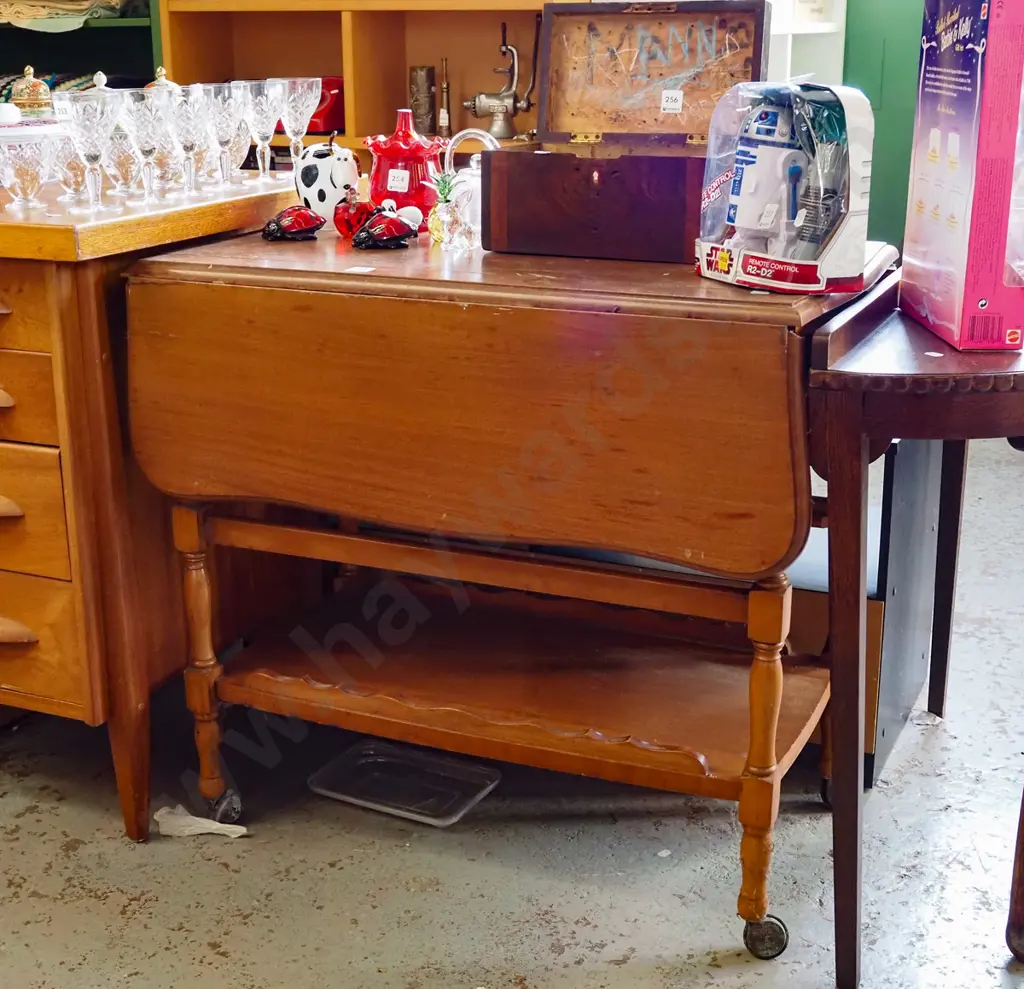 restorer's drop side tea trolley - crack to top Image 1++
