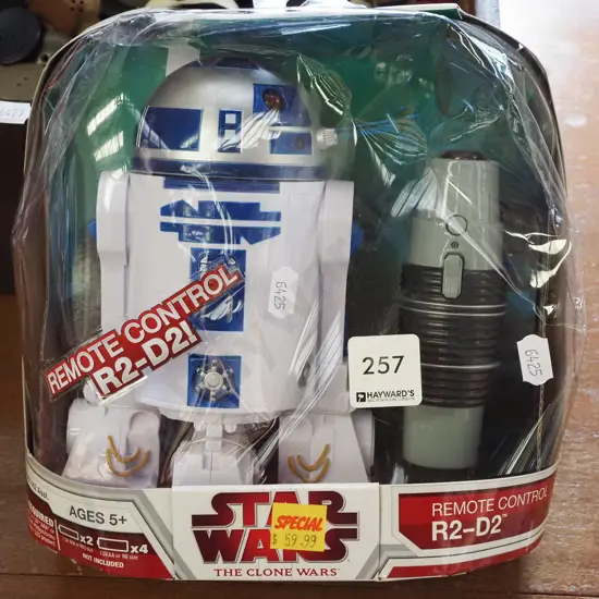 boxed Star Wars Clone Wars R2-D2 with remote control - damage to box