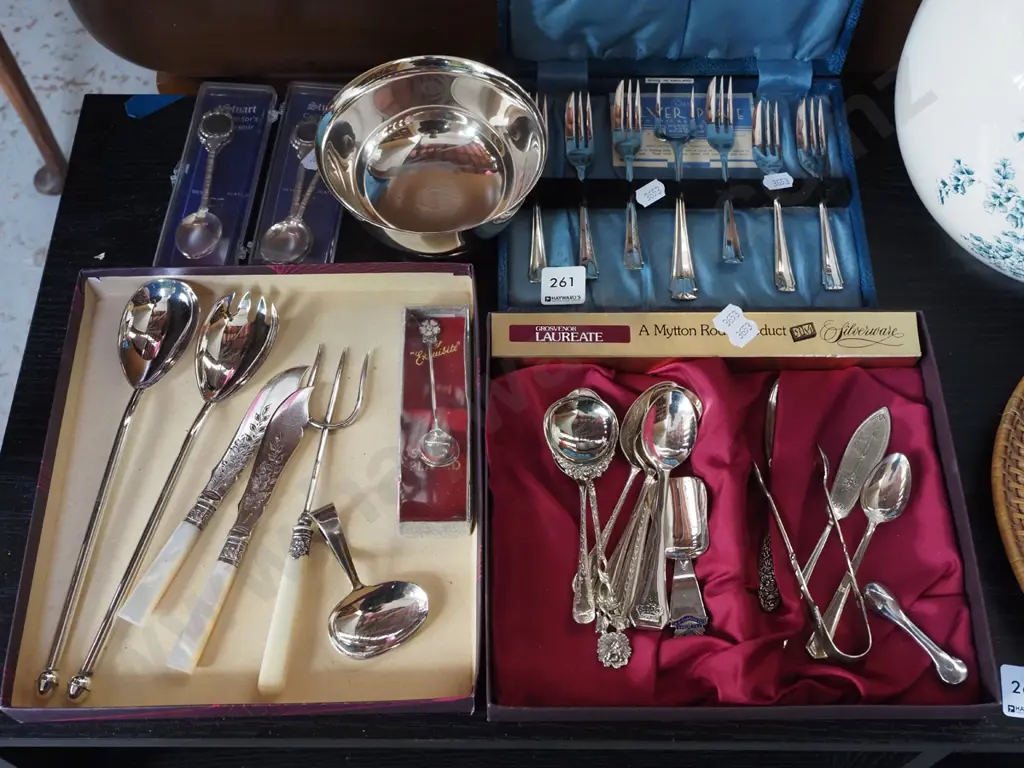 cased cutlery, plated footed bowl etc Image 1++