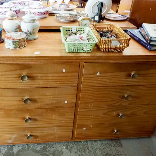 pine 8 drawer low boy H720 W1230 D350 - varnish needs attention