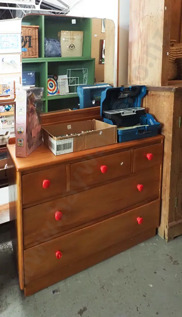 rimu 5 drawer mirror back dresser - mirror needs  attention H1410 W940 D390 Image 1++