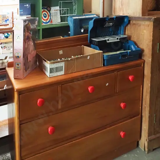 rimu 5 drawer mirror back dresser - mirror needs  attention H1410 W940 D390