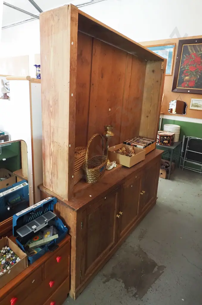 restorer's colonial oregon bookcase chiffionier - 3 lower doors, missing top doors and shelves Image 1++