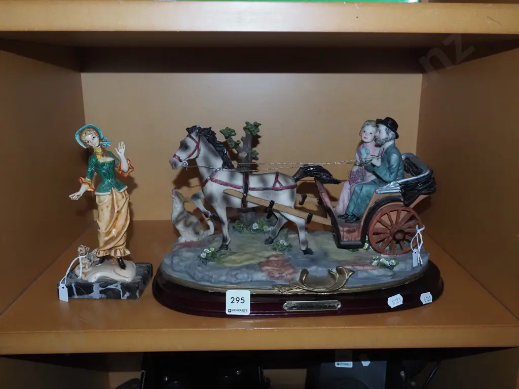 2x figurines  - horse and carriage, lady and dog Tallest H210 Image 1++