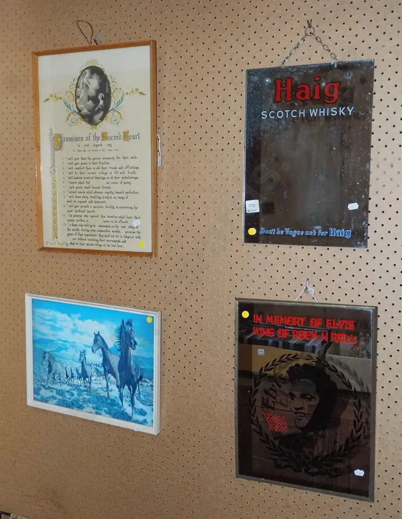 hologram horse print, religious print, Elvis mirror, Haig whisky mirror (silvering) Image 1++