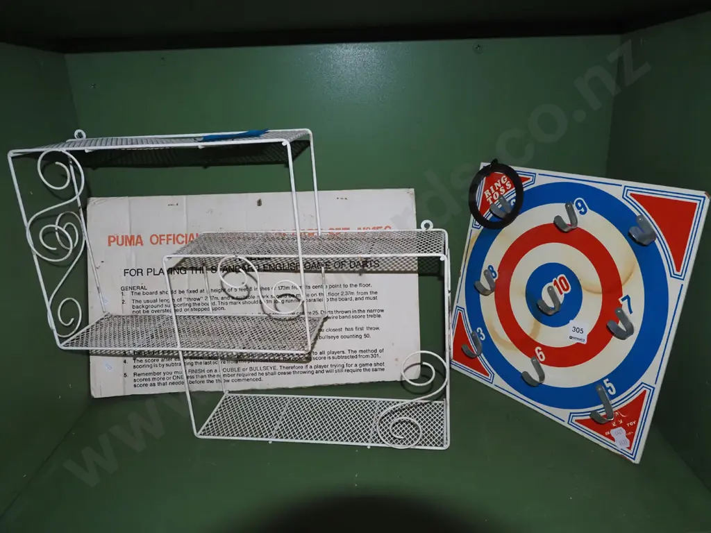 retro metal wall mounted shelves, ring toss game Image 1++