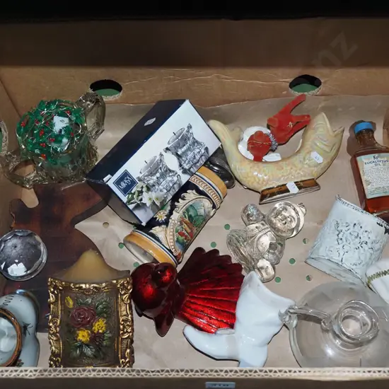 box; candlesticks, candles, eucalyptus oil  etc