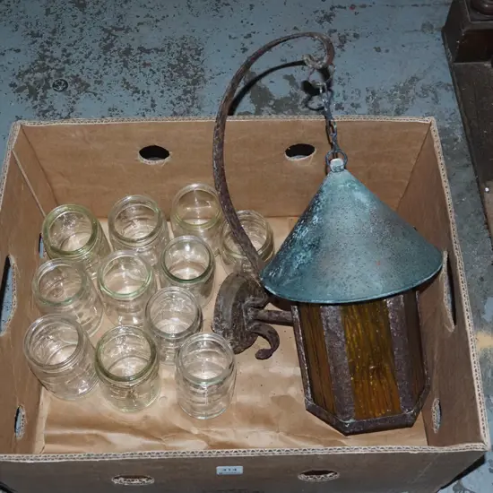 amber glass light fitting, small AGEE jars