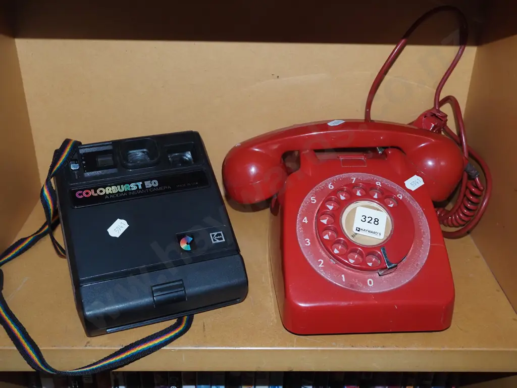 early Polaroid instant camera, red dial telephone Image 1++